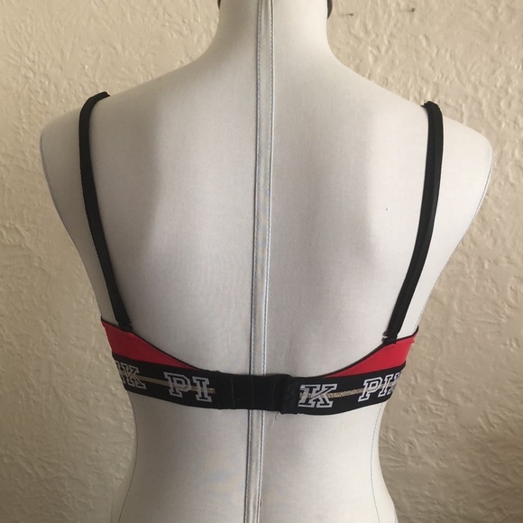 Victoria’s Secret Pink Wireless Lightly Lined Bra Red Black White Gold Logo Band - Picture 6 of 12